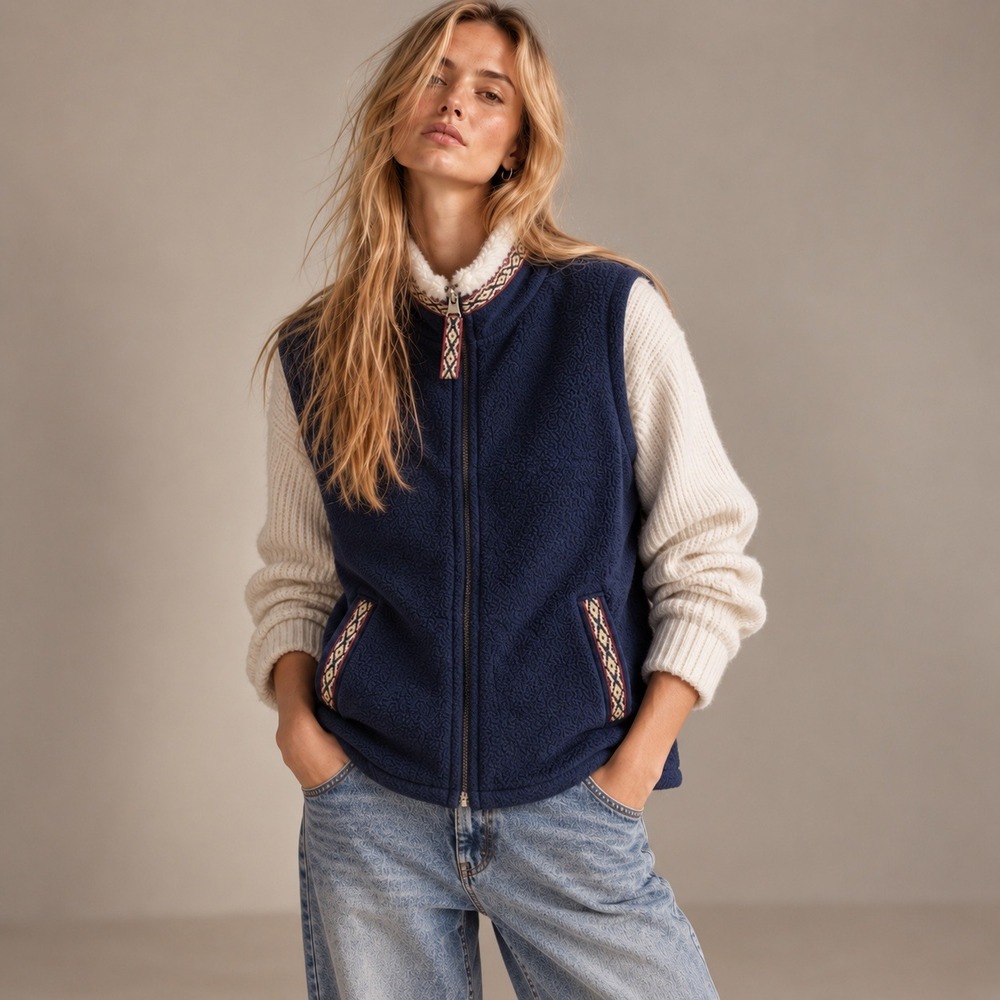 Patagonia Sur Sherpa Fleece Vest Andean Trim Full Zip Sz S